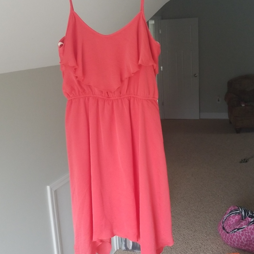 Flowy coral dress.